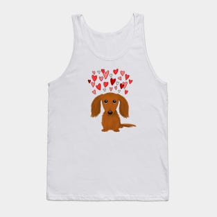 Cute Dog | Longhaired Red Dachshund with Hearts | Valentine's Day Tank Top